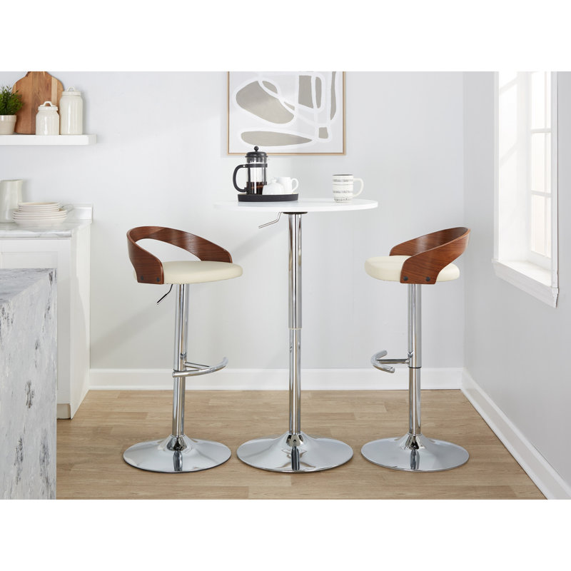 Tabouret de bar réglable avec pivot, Brun / chrome, Beige / similicuir