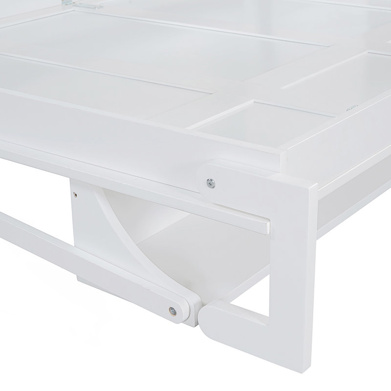 Lit escamotable double avec élévateur hydraulique et bureau, Double , Blanc