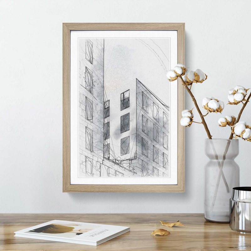 Sketching the Architecture Vol.45 - Picture Frame Drawing Print, Oak Framed, 87cm H x 62cm W x 2cm D