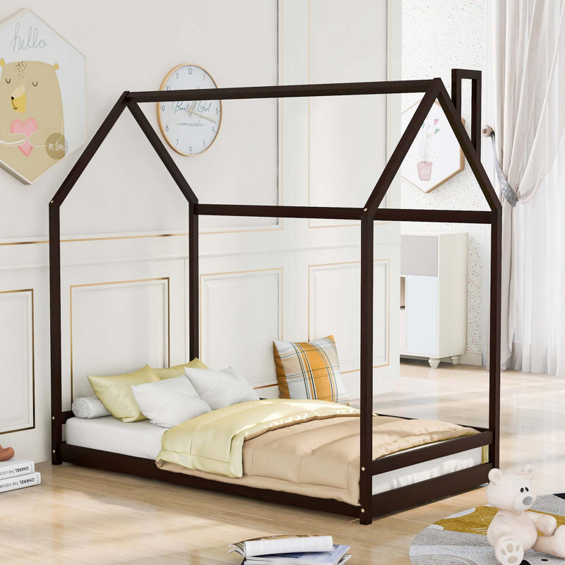 House Bed Wood Bed, Espresso
