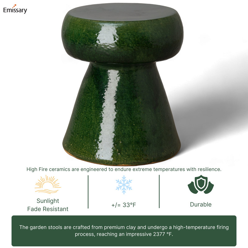 Green Ceramic Indoor/Outdoor Accent Stool