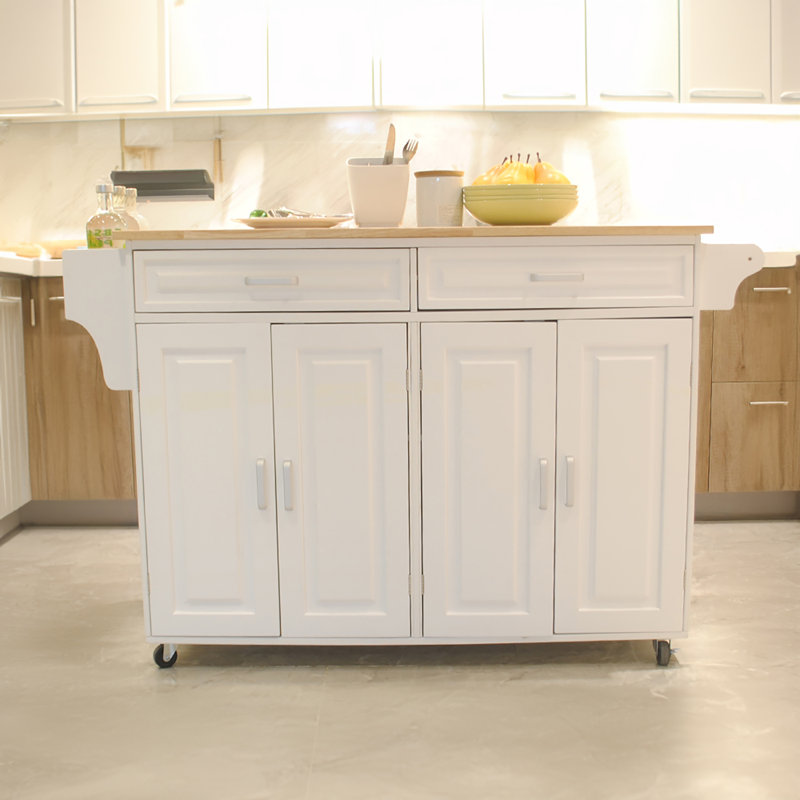 Emylah 54'' Wide Kitchen Island & Kitchen Cart with Rubber Wood Top