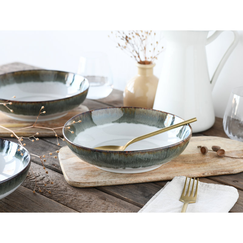 Cascade Bowls collection, 4 piece dinnerware set, poke bowl set made of stoneware, Grey/Cream