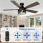 Ventilateur de plafond encastré industriel noir de 52 pouces avec kit d'éclairage et télécommande, moteur CC réversible à 6 vitesses, profil bas
