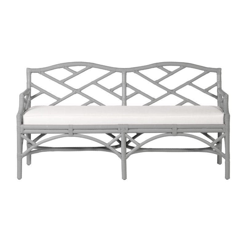Chippendale Upholstered Bench, Light Gray