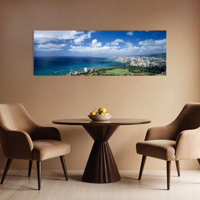 Vue en plongée des gratte-ciels au bord de l'eau, Honolulu, Oahu, îles d'Hawaï, États-Unis, art contemporain abstrait, art mural plage
