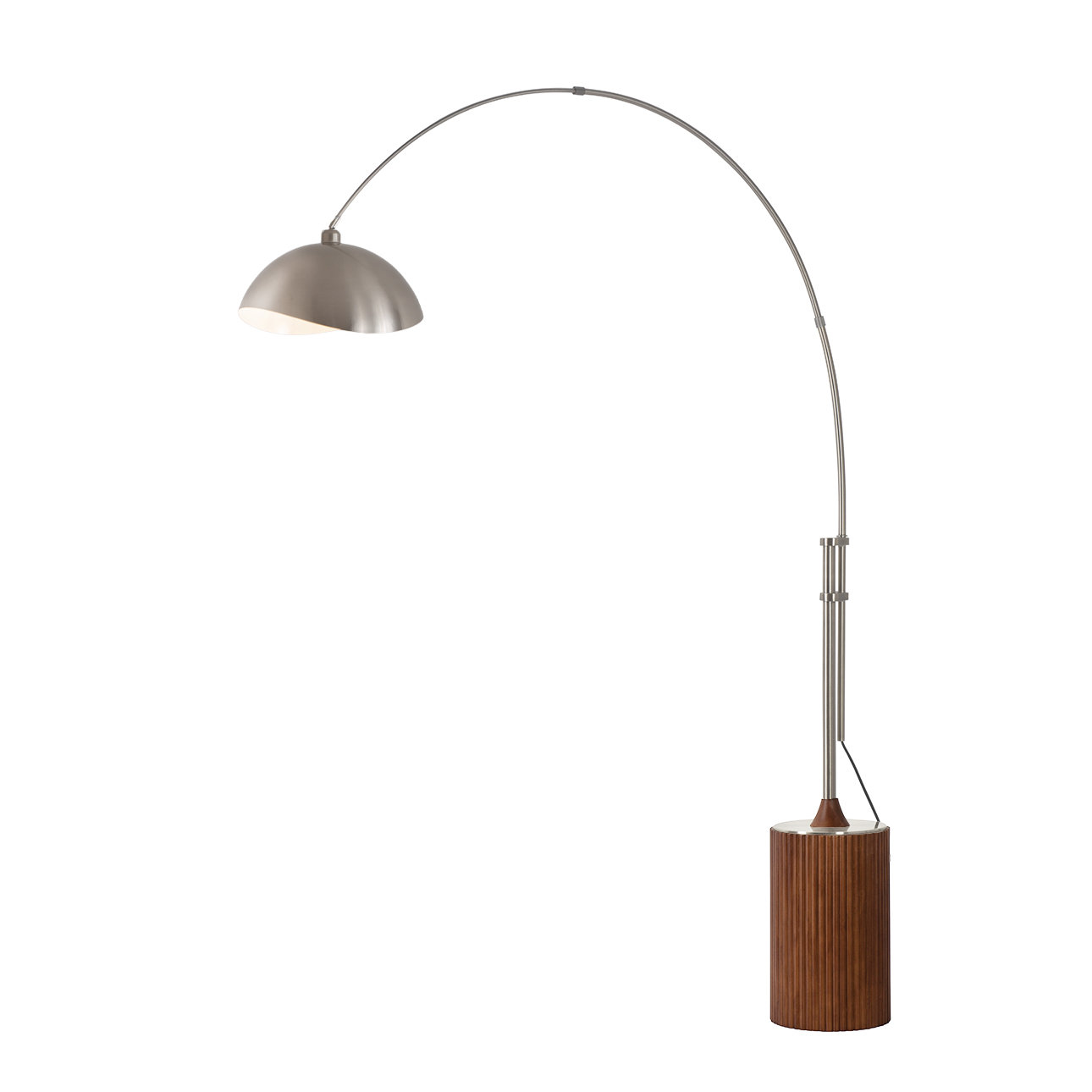 Tambo 92"H 1-Light Arc Lamp, Satin Nickel/White-Luna Bella Leaf Shade, Base, Satin Nickel, Dimmable, for Living Room or Bedroom
