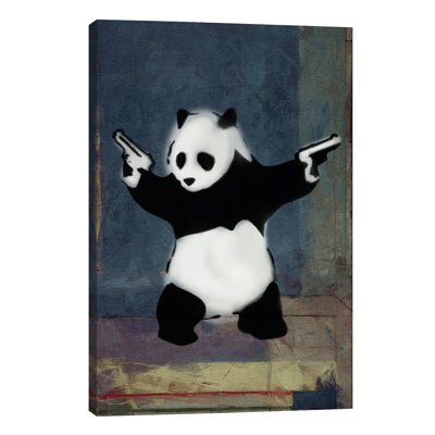 Panda With Guns Blue Square - Print on Canvas