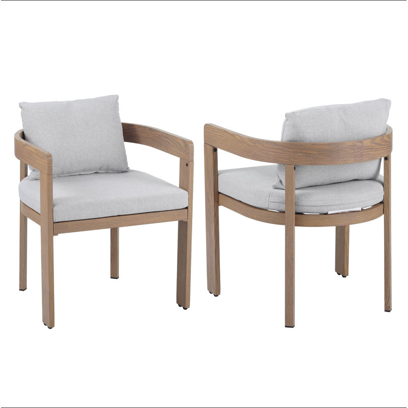 Chaise de salle à manger Elko Outddor et aluminium d'intérieur, structure en teck avec coussin gris clair, ensemble de 2