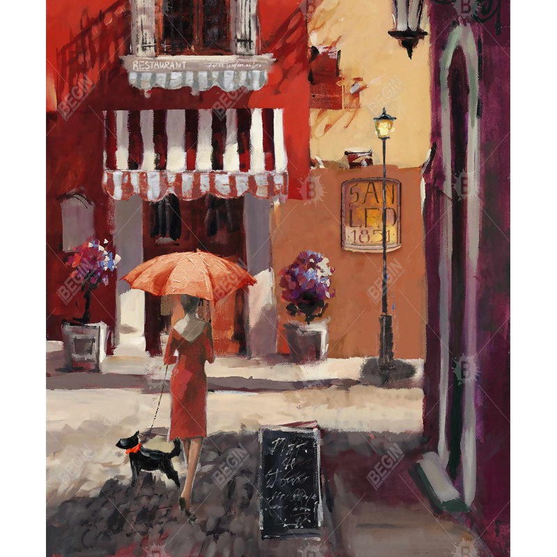 Dame marchant avec son chien - Toile décorative pour la maison