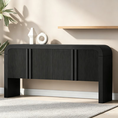62.2" Wave-Pattern 4-Door Console Table, Curved Rustic Narrow Entryway Table With Adjustable Shelf For Living Room, Foyer & Hallway