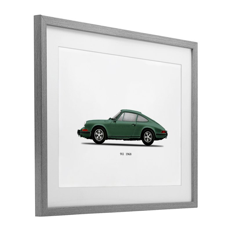 Modèle de voiture rétro verte, reproduction encadrée sous verre, design par Mark Rogan, H 13 po x l 16 po