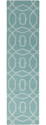Tapis bleu sarcelle / beige en laine tissé à la main Reegan
