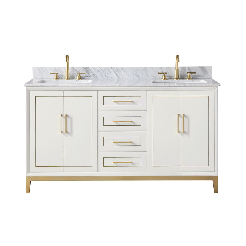 Gracie 60'' Double Bathroom Vanity with Top, Carrara Marble, Satin White (Cream White)