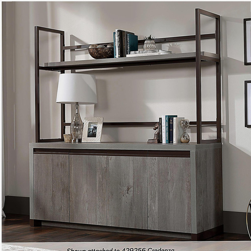 Credenza Hutch with Impact-Resistant Design, Brown finish
