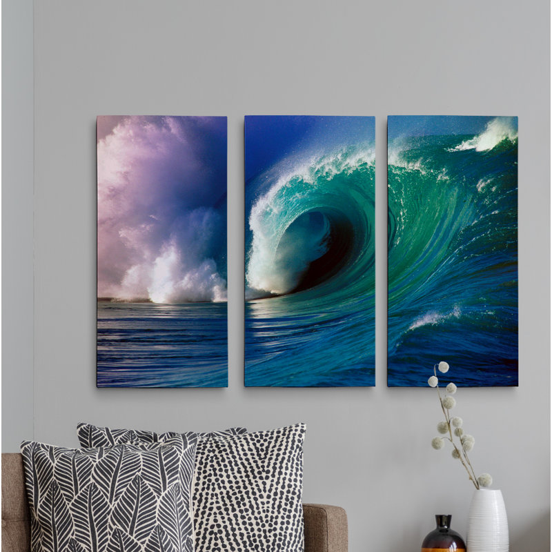 Vague de Waimea-impression d’art graphique sur toile 3 pièces, H 24 po x l 36 po x P 1,5 po