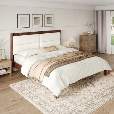 King Size Platform Bed Frame With Upholstered Headboard