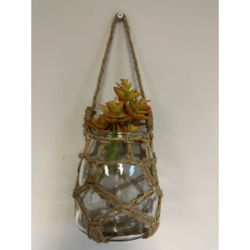 Bougeoirs en verre avec filet en corde, H 6 po x l 5 po x P 5 po