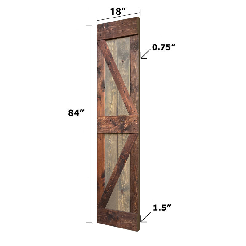 Porte de grange pliante en bois massif de style K avec trousse de quincaillerie - assemblage requis, 36 po x 84 po