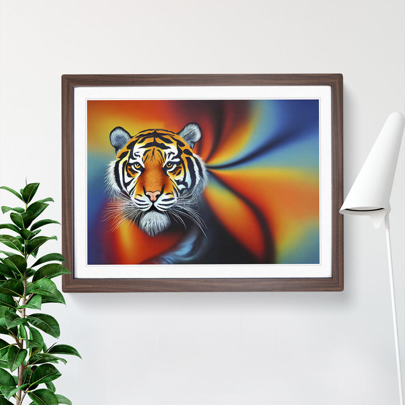 XH1022-6201X Modern Tiger 1 Piece Single Picture Frame Wall Art, 46cm H x 64cm W x 2cm D, Walnut