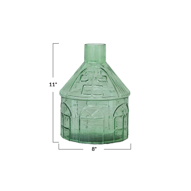 Glass Table Vase, Light Green, 11" H x 8" W x 8" D