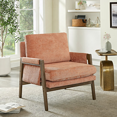 Fauteuil Mid-Century moderne en velours, orange