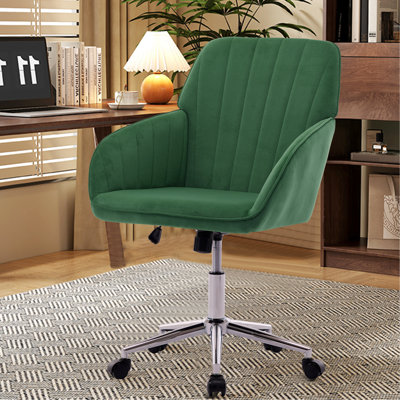 Fauteuil de bureau ergonomique en velours, support doré solide et réglable, support lombaire à assise longue, base pour chambre à coucher