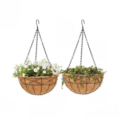 Sturdy Metal Hanging Planter Basket with Coco Liner - 12 Inch Round Flower Pot for Outdoor & Indoor Garden Patio Porch - Decorative Chain Hanging Basket - Size: 12 inches