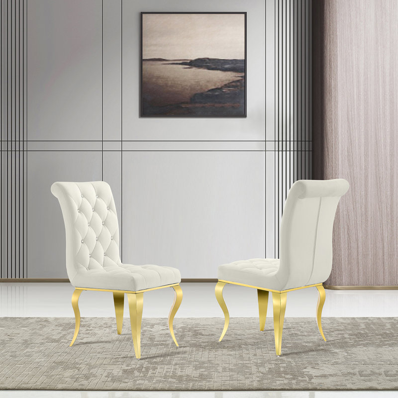 White Velvet Dining Chairs Gold Curved Metal Legs