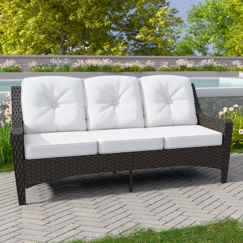 Wicker Outdoor Patio Sofa with Cushion, Beige