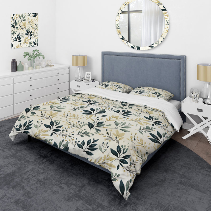 Modern Greenery - Plants Duvet Cover Set - Microfiber Polyester, Queen Duvet Cover + 2 Standard Shams