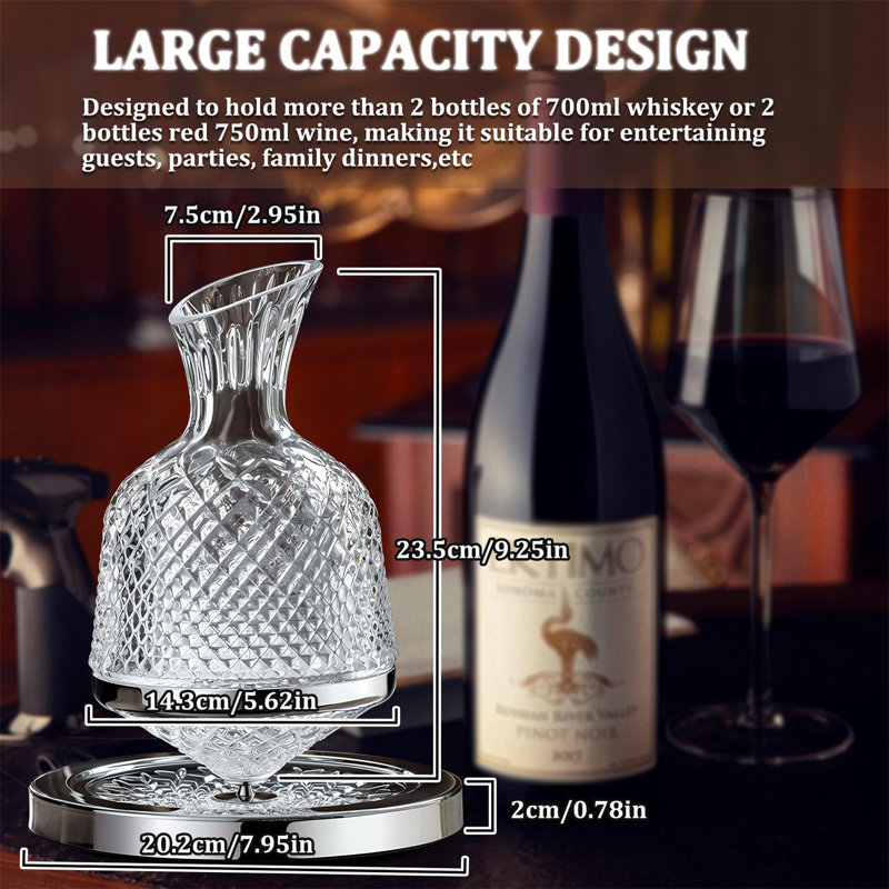 Red Wine Decanter 50Oz/1500Ml, 360° Rotating Decanters