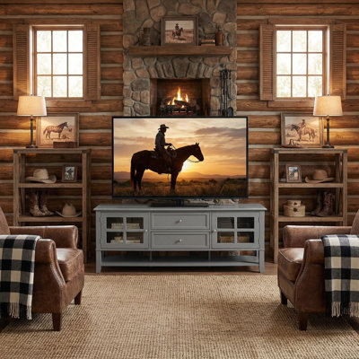 60" Grey TV Stand, Modern Media Console with Hidden Cabinets & Open Storage, Silent Magnetic Doors MDF Entertainment Center 