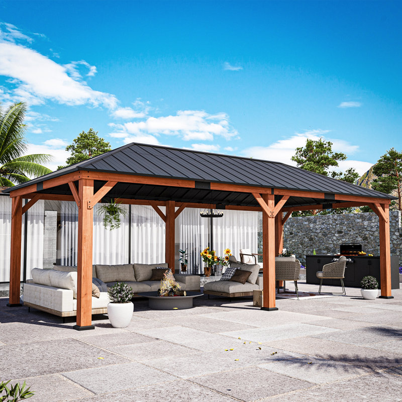 Sequoia 12 Ft.x24 Ft. Premium Cedar Wood Hard Top Gazebo With Galvanized Steel Roof