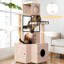 Arbre à chat de 63 po avec bac à litière, coussin lavable, poteaux à griffer de 7 cm d'épaisseur, compartiments de rangement intelligents et interactifs, maison multifonctionnelle de style américain, boîte incluse, coussin amovible,