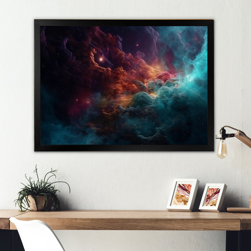 Imagine Space VI sur toile, Cadre d'angle fermé noir, H 12 po x l 20 po x P 1 po
