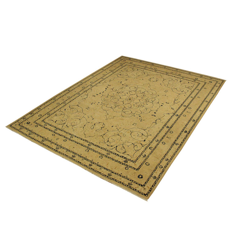 Tapis beige / noir en laine noué à la main 9 pi 1 po x 11 pi 11 po Abagail