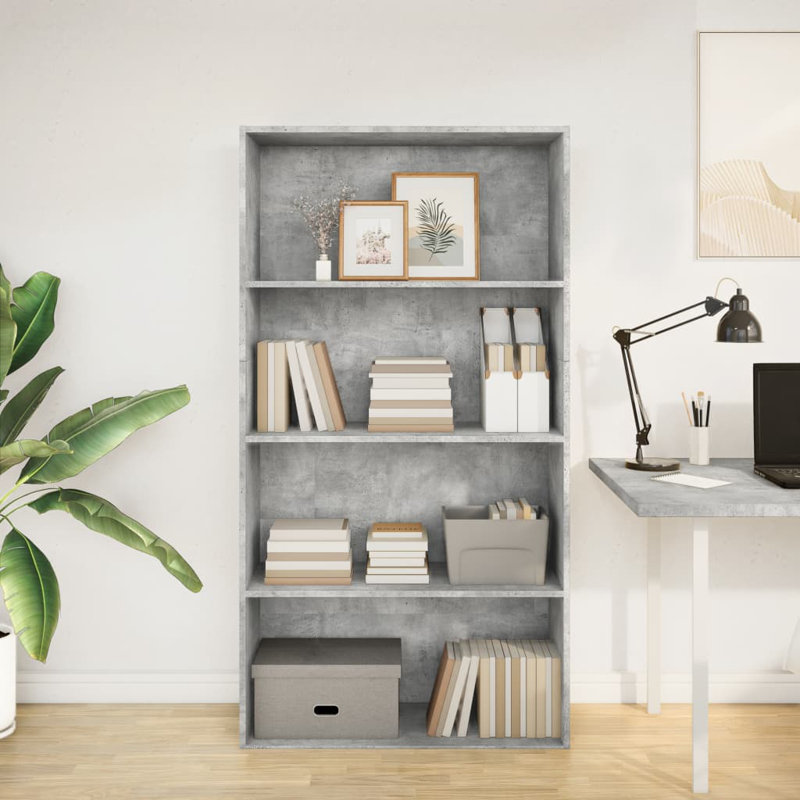 Analuisa Bookcase, (3 Shelves) 152cm H x 80cm W x 30cm D, Concrete Grey