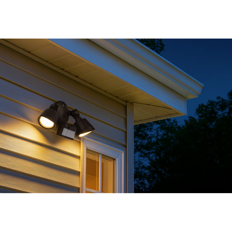 120 Watt 2 - Head LED Hardwired Outdoor Security Flood Light with Motion Sensor, Bronze