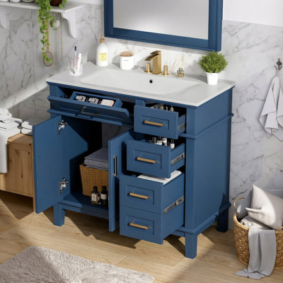 36" Modern Bathroom Storage Cabinet With Ceramic Sink, Soft-Close Door & 4 Drawers - Epa/Carb Certified