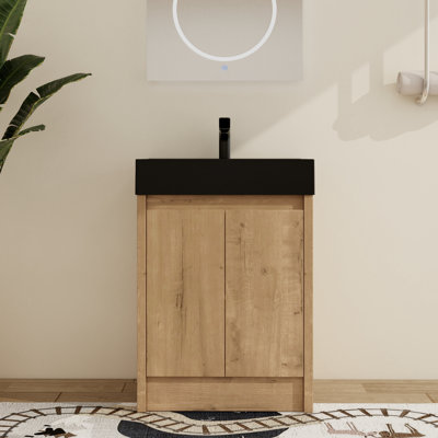 Quarnar 24''Freestanding Bathroom Vanity with Sink,Floor Standing Vanity with 2 Doors and Matte Black Resin Basin Sink Top