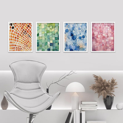 Aquarelle géométrique colorée à pois 4 pièces