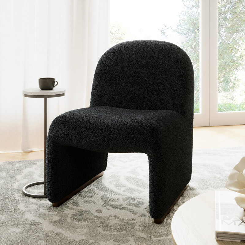 Rikako Mid-century Side Chair with Hardwood Legs, Black