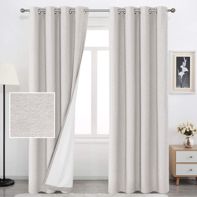 Ensemble de rideaux en lin 100% occultant et isolant pour l'hiver, L 96 po x l 52 po, Nuage