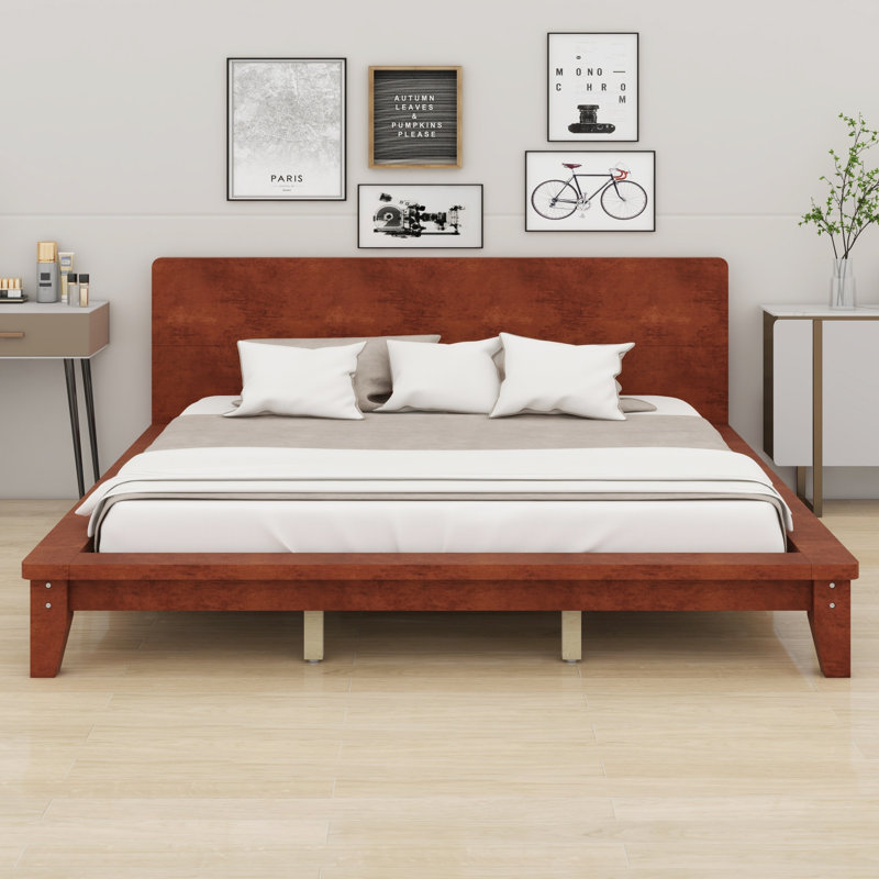 Base de lit plateforme contemporaine avec support en lattes de bois pour tête de lit, Très grand lit, Blanc