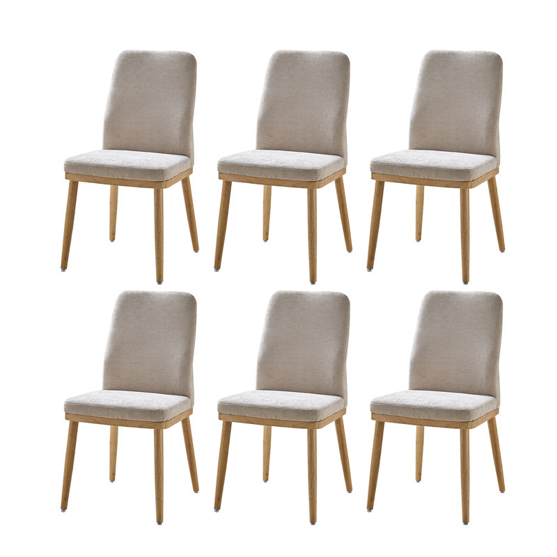 Brehanna Humnoke Upholstered Back Side Dining Chair With Solid Wood Legs Set Of 6, Beige