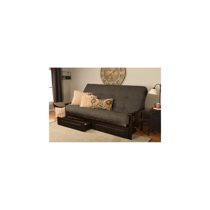 Monterey Queen Futon Frame with Mattress - Futon Frame with Mattress, Straight Arm, Versatile and Convertible Design Futon Frame for All Spaces - Queen Frame With Storage Drawers