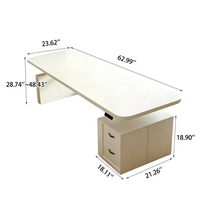 Bureau d'ordinateur à hauteur réglable minimaliste 62,99 ", bois d'hévéa massif avec tiroirs