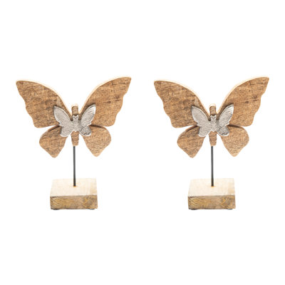 Ensemble de 2 papillons décoratifs en bois de manguier Haight