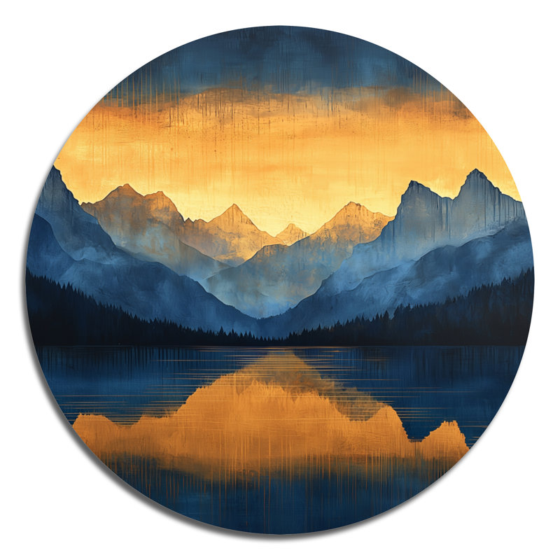Safire Peaks At Dusk Mountains II - Décoration murale traditionnelle en métal jaune, H 16 po x l 16 po